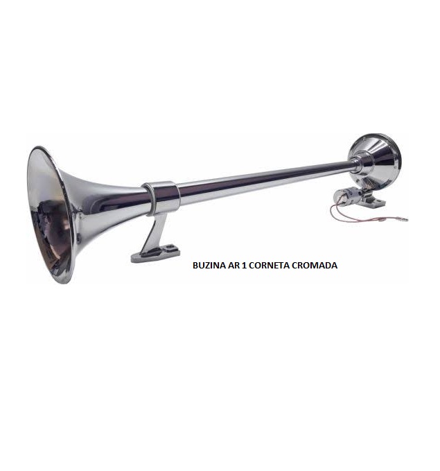 BUZINA AR 1 CORNETA CROMADA 740MM MARITIMA S/VALVULA
