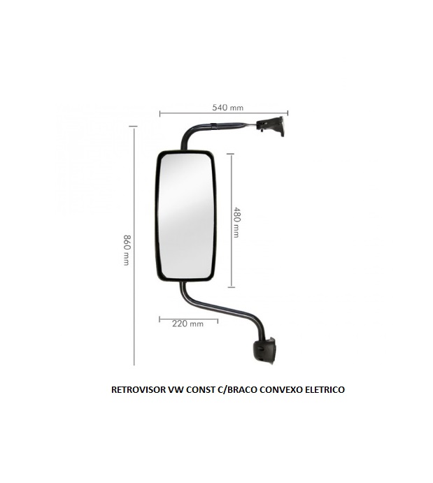 RETROVISOR VW CONST C/BRACO CONVEXO ELETRICO